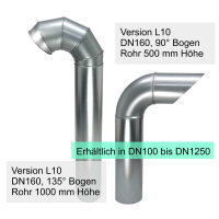 Lufteinlass verzinkt Typ L10 DN160 135° L=500mm ohne Filter