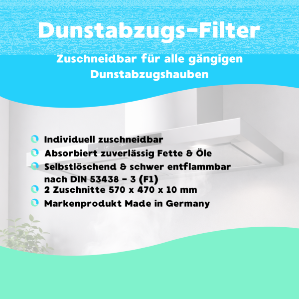 Filtermatten-Set individuell passend für Dunstabzugshauben - zuschneidbar - Dunstabzugsfiltereinlage, Fettfilter für Dunstabzugshauben
Vlies ISO Coarse 50%, 570x470x10mm
